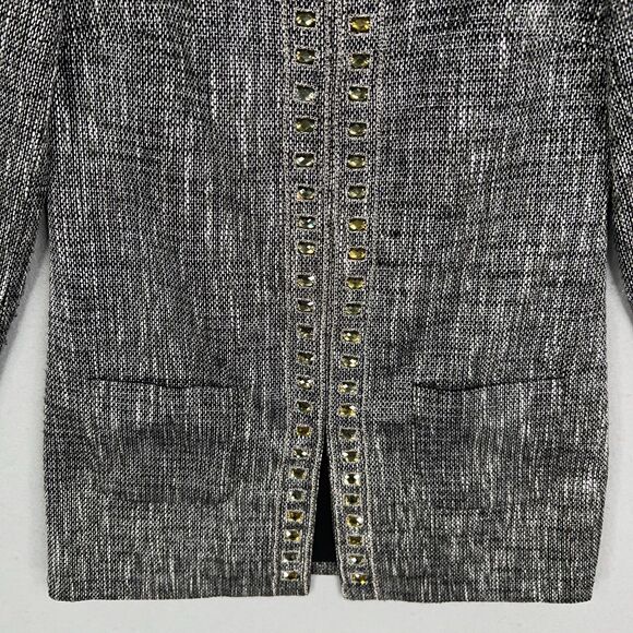 Chicos Jacket Women 0 Metallic Jewel Embellished Tweed Long Blazer Career Cruise - Picture 3 of 13